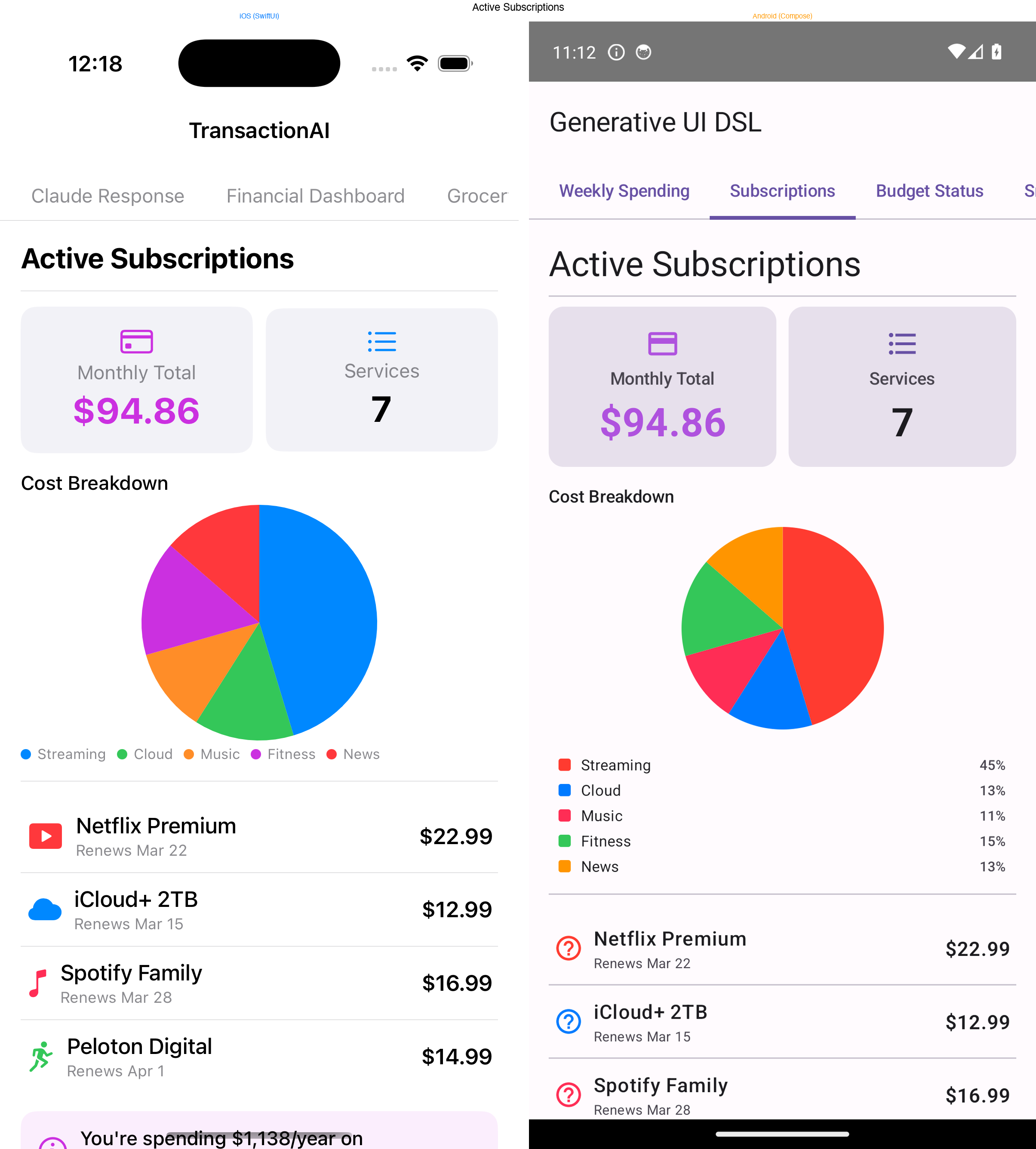 Subscription tracker rendered on both platforms