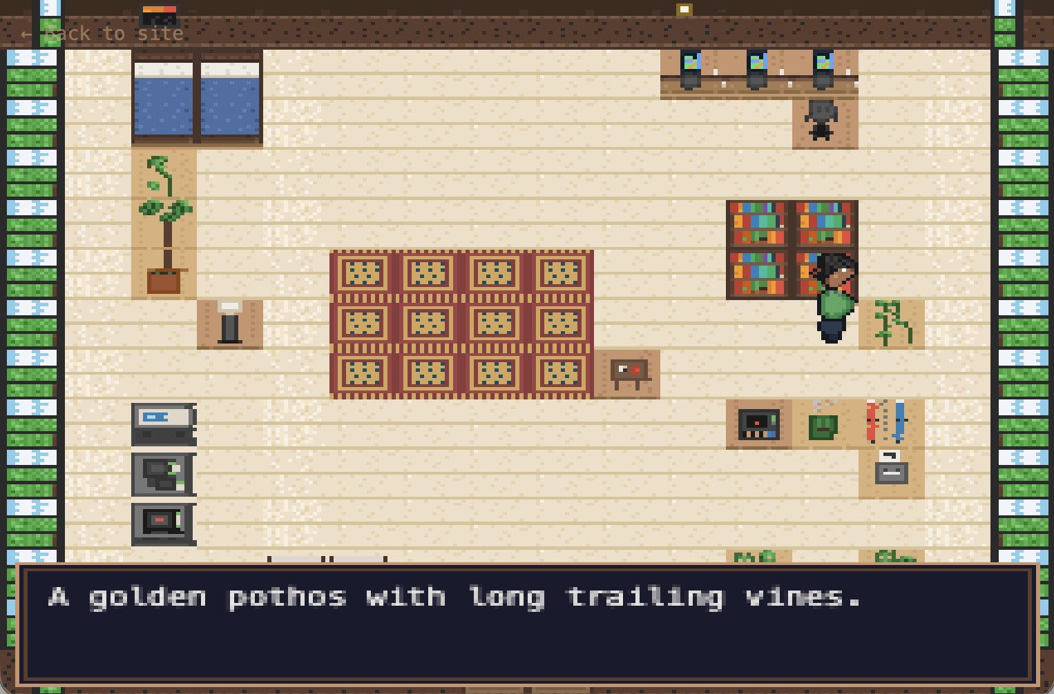 Pixel art plants - fiddle leaf fig, monstera, and trailing pothos